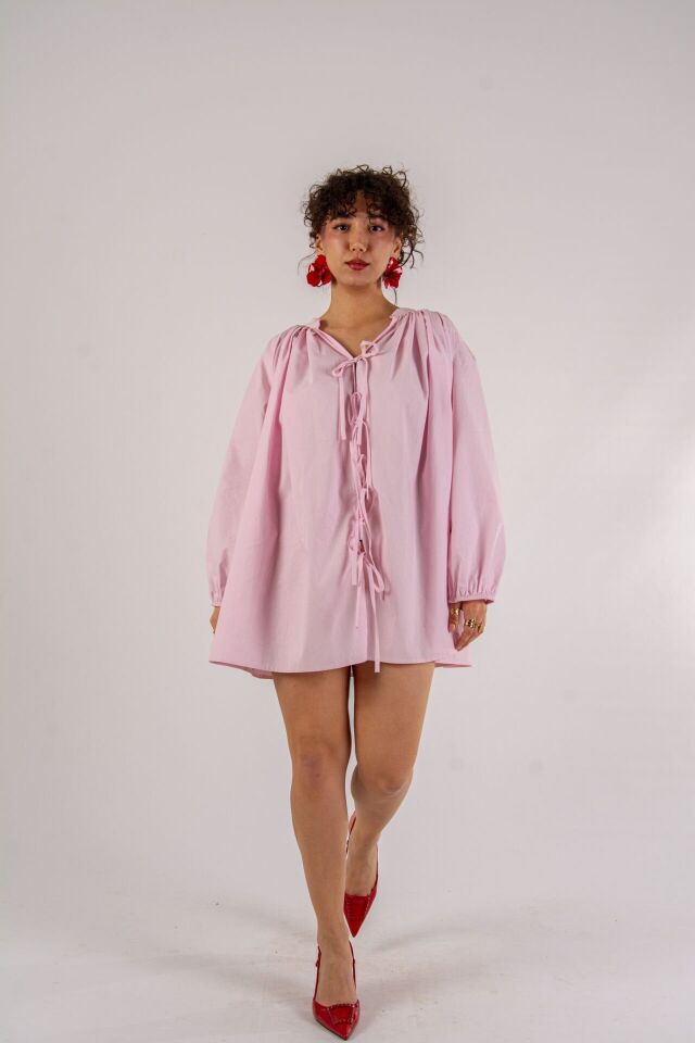 Pembe Biyeli Plaj Elbisesi