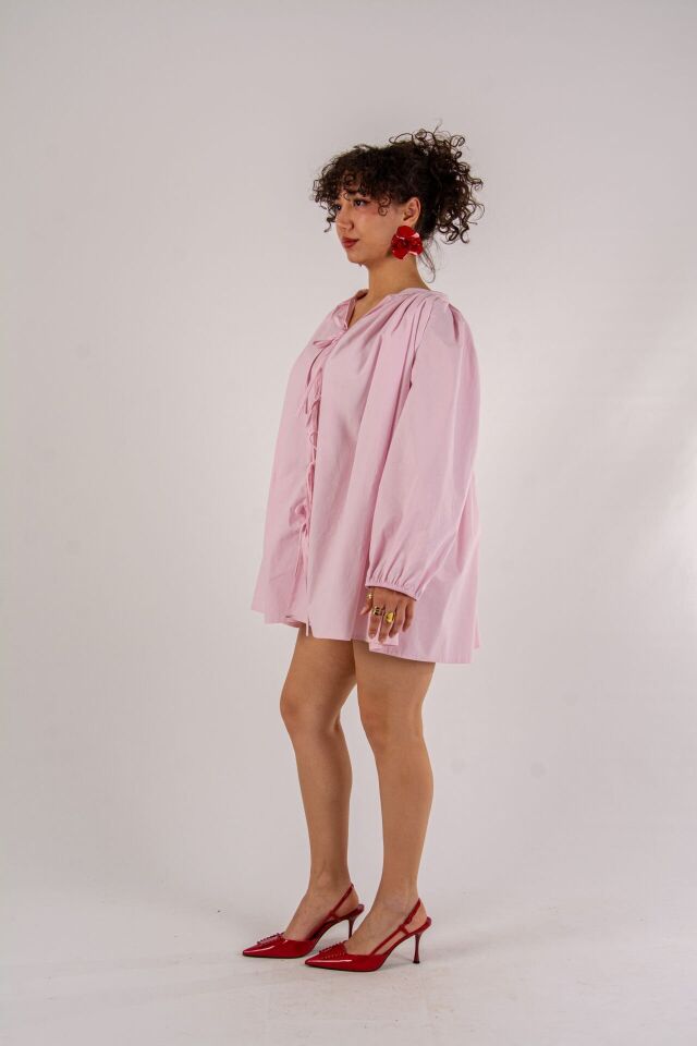Pembe Biyeli Plaj Elbisesi