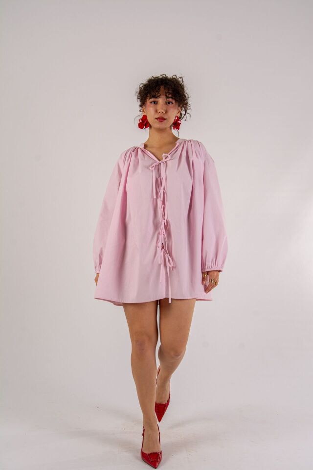 Pembe Biyeli Plaj Elbisesi S-M