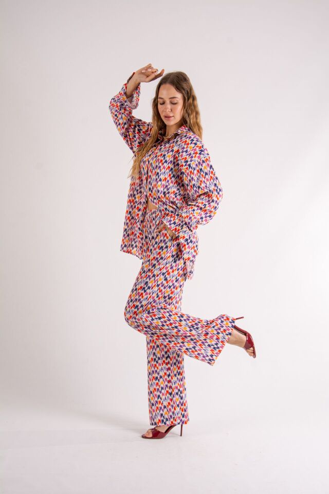 Mozaik Desenli Oversize Takım S-M