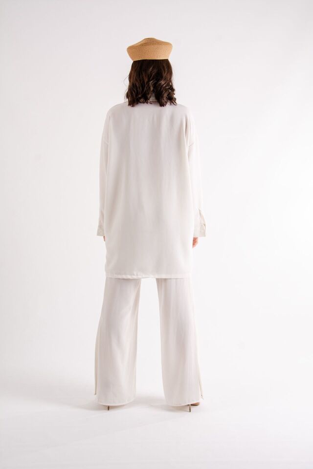 Ekru Yırtmaçlı Oversize Takım