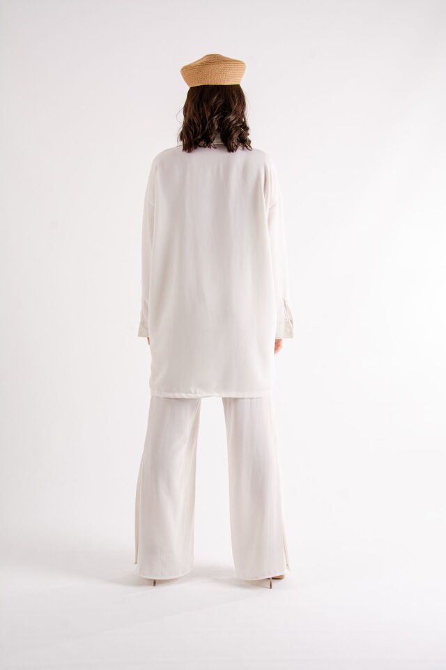 Ekru Yırtmaçlı Oversize Takım S-M