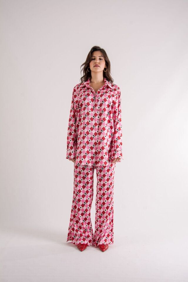 Kalp Desenli Oversize Takım