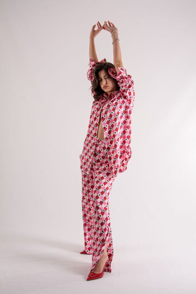 Kalp Desenli Oversize Takım