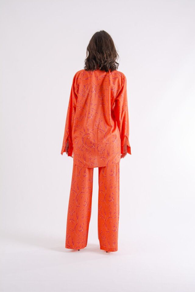 Turuncu Floral Oversize Takım