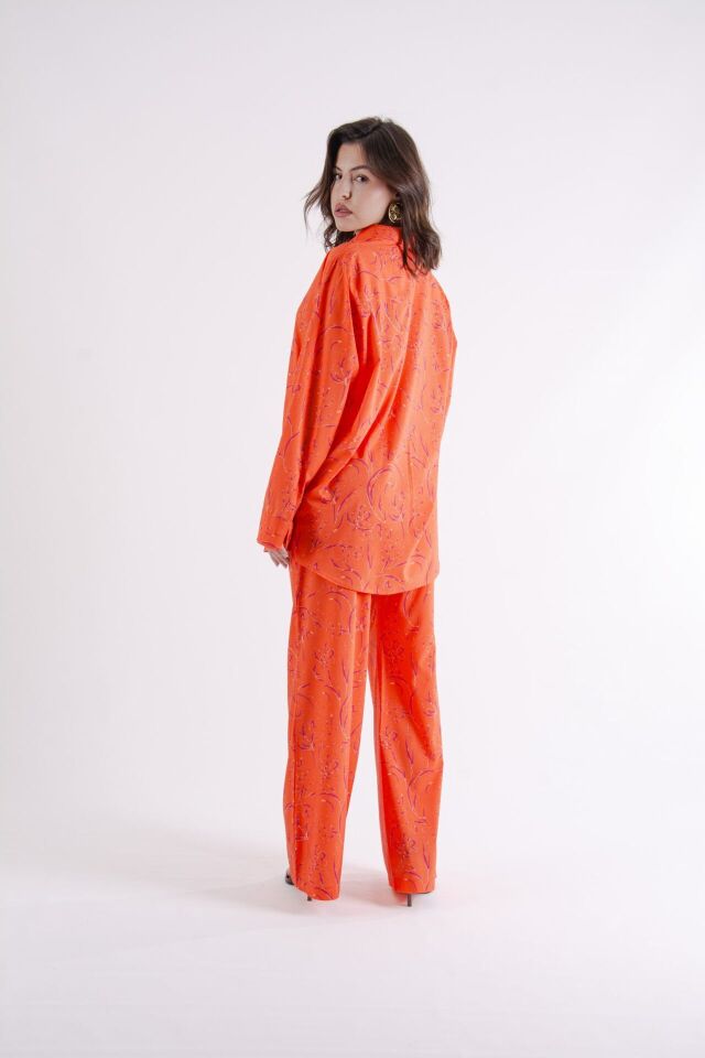 Turuncu Floral Oversize Takım L-XL