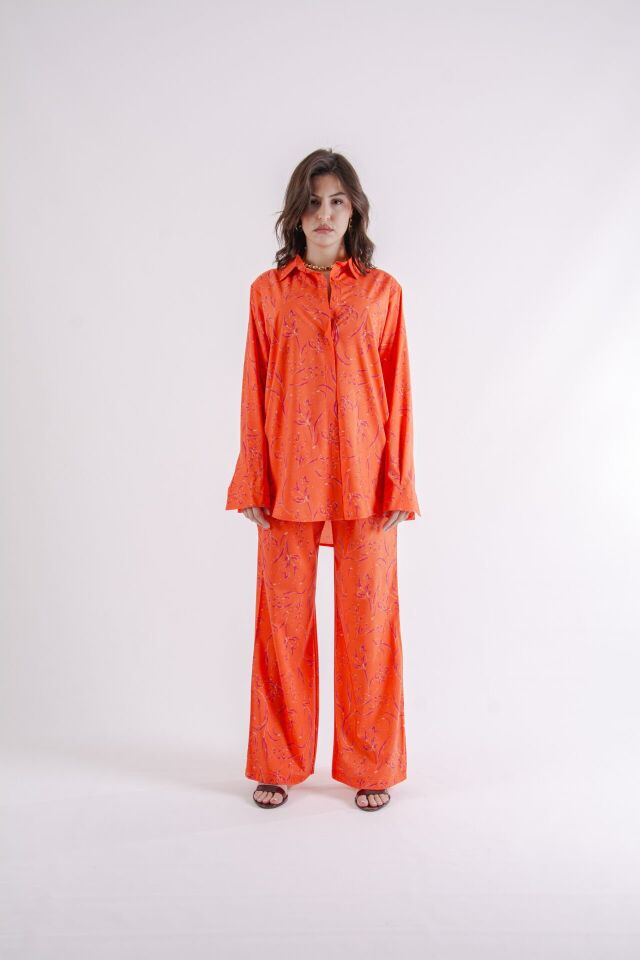 Turuncu Floral Oversize Takım S-M