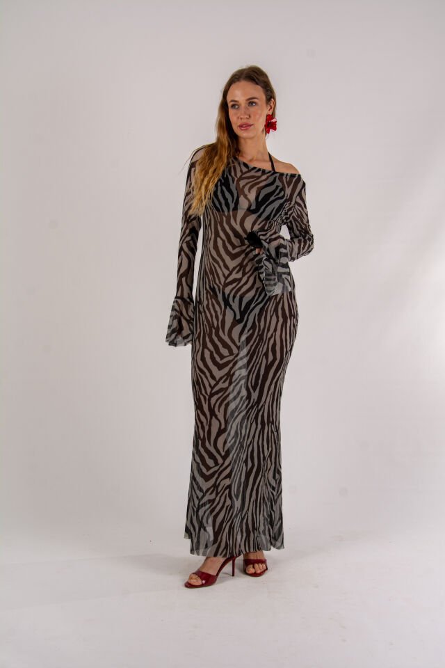 Zebra Desenli Beach Elbisesi