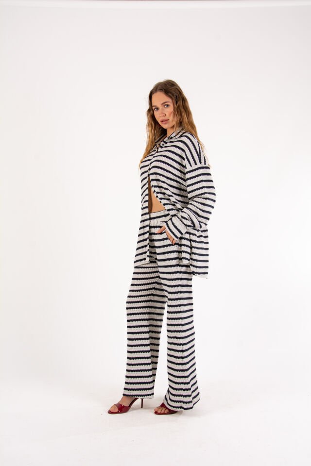 Çizgili Triko Oversize Takım