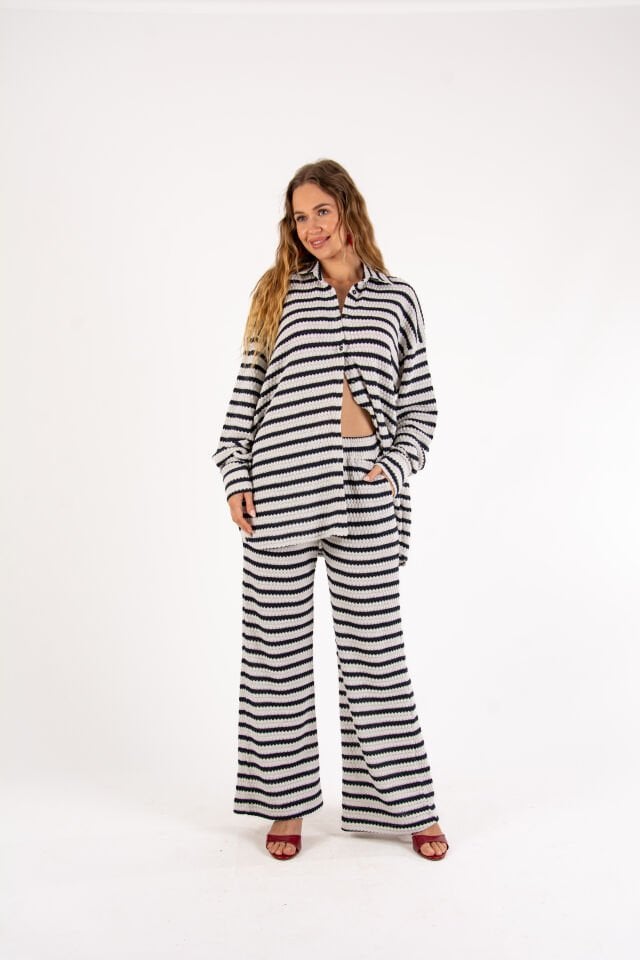 Çizgili Triko Oversize Takım