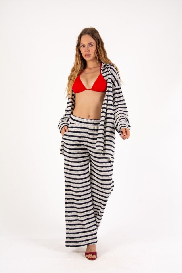 Çizgili Triko Oversize Takım